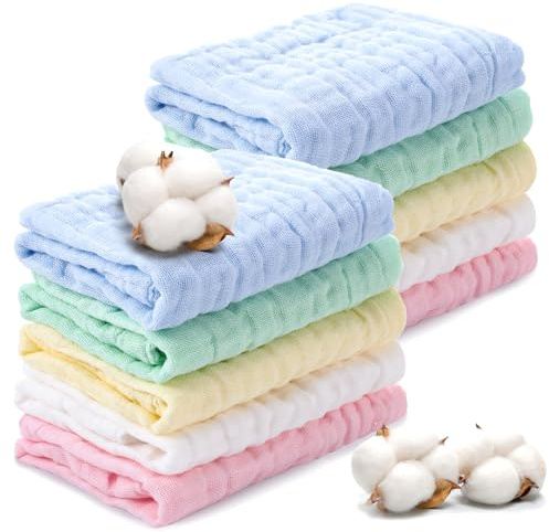 Zuimei 10 Pack Muslin Cloths For Baby Muslin Squares Baby Washcloths Natural Cotton Baby Wipes Baby Essentials for Newborn Baby Wiping Bathing Feeding