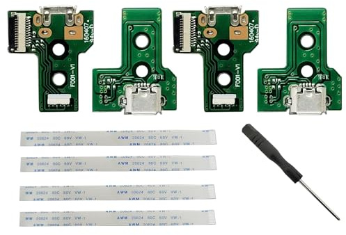 Carte d'interface PCS Young Wolf 4 JdS - 030 et câble ruban 12 broches compatible avec le port de charge de remplacement du Contrôleur sans fil PS4 Pro / PS4 Slim