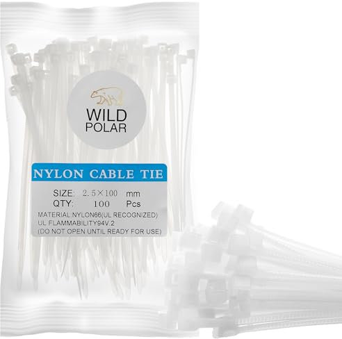 Wild Polar Strong Self-Locking Cable Ties Clear/White - Pack of 100 Nylon Small Zip Ties for Cable Management - Durable Plastic Ties for Home, Office & Outdoor, 100mm x 2.5mm