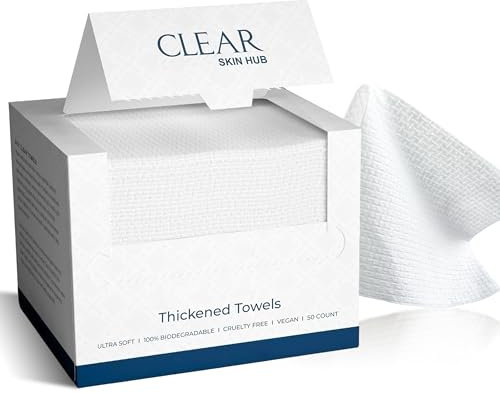 CLEAR SKIN HUB Thickened XL Disposable Face Towels, Ultra-Soft Lint-Free Dry Face Wipes for Makeup Removal & Daily Cleansing, 100% Plant-Based & Cruelty-Free, Hygienic Single-Use, 50 Sheets