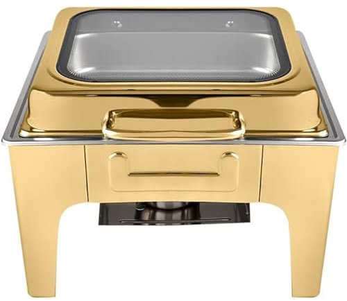 Vassoio Isolante per Catering, fornello da Buffet in Acciaio Inossidabile Dorato da 6,8 l, fornello da Riscaldamento Quadrato per la conservazione del Calore, scaldavivande con Coperchio in