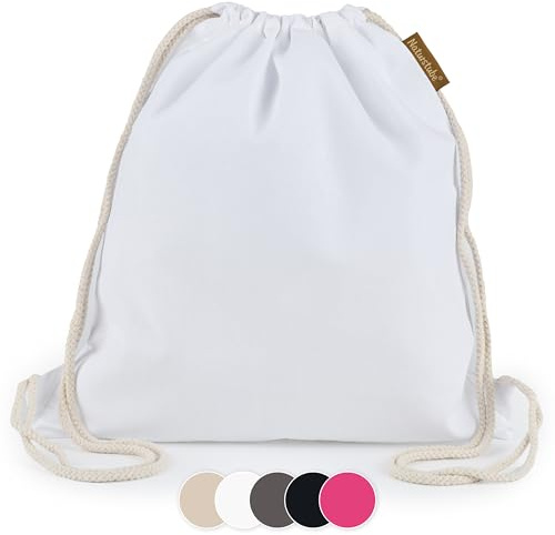 NATURSTUBE® Sac de sport en coton (1 pièce, 38 x 42 cm) Oeko-TEX® | Sac à dos avec cordon de serrage pour la gym, la plage et la mer | Petite pochette pour chaussures pour homme, femme et enfants
