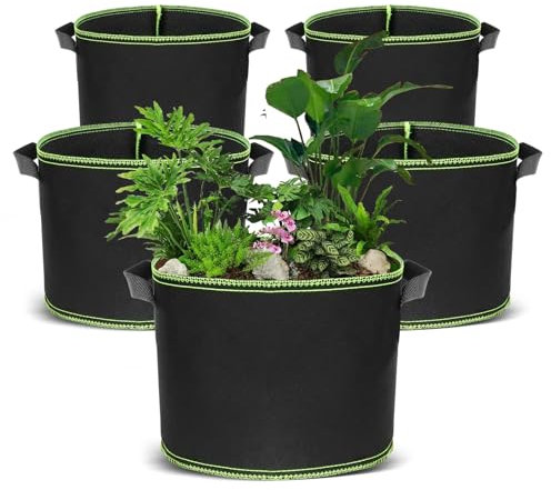 LURICO 5 Bolsas de Cultivo, con Asas para Patatas, Negras, para Verduras, Flores, Frutas y Plantas, Maceta de Tela 20L.
