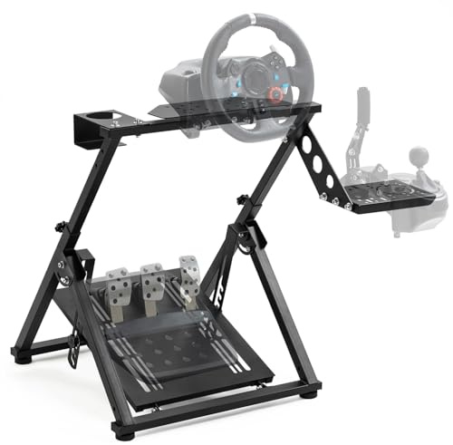 Gazzyt Foldable Racing Wheel Stand Adjustable Sim Racing Cockpit Compatible with Logitech/ Thrustmaster/Fanatec/PXN/Moza R5 R9 G29 G920 G923 T248 T300RS GT T500 Sturdy Gaming Stand,Space-Saving Design