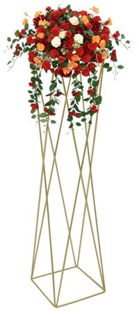 Support de fleurs en métal doré - Colonne géométrique haute - Pour décoration de table de mariage et maison