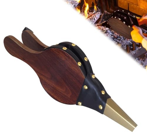 Riisoyu Soffietto per Camino, 30,5 x 12,5 cm Soffietto Manuale per Caminetto in Legno Mantice per Camino Ventole per Barbecue Rustico per Stufa a Legna Campeggio Barbecue con Cinturino, Marrone Scuro