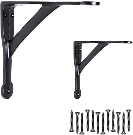 EDUWURXS Penny Gallow Cast Iron Black Shelf Brackets | Heavy Duty Wall Brackets for Shelves | Rustic Supports for Kitchen, Living Room & Outdoor 6x6 (Pack of 2)
