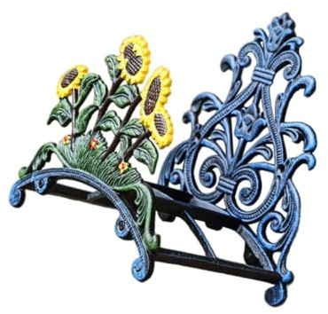 CLSSLVVBN Support de tuyau d'arrosage mural, rangement pour tuyau d'arrosage, décoration de cour, artisanat en fer, etc, Noir, quatre tournesols