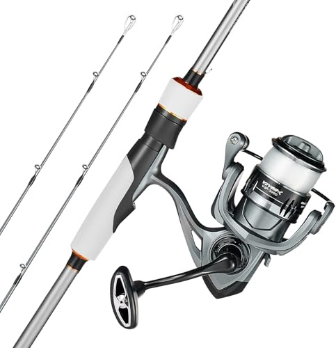 VEVOR Angelrute und Angelrolle im Set, Rute aus Kohlefaser (IM7), Bassangelruten-Spinnrollen-Set mit 2,13 m Zweiteilige Rute & 7+1 Kugellagern & Eva-Griff, zum Angeln in Salzwasser und Süßwasser