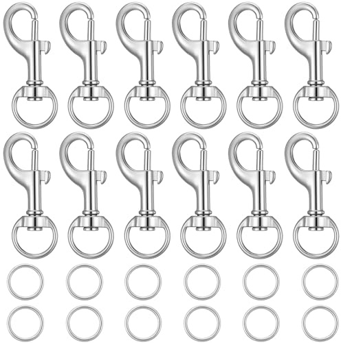 12 stycken vridbara karbinhakar, robusta och lätta karbinhakar hundkoppel med 12 O-ring för hundkoppel utomhus, hundhalsband, nyckelring och camping