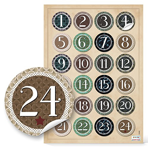Logbuch-Verlag 24 klistermärken naturliga adventskalender 4 cm runda siffror 1–24 klistra fast hantverk nummer