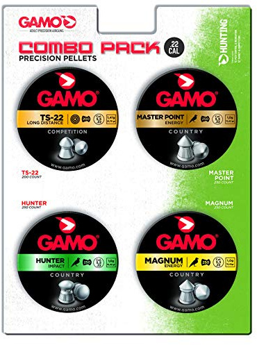 Gamo, Combo Pack Assorted Air Rifle Pellets, .22 Caliber (TS-22, Hunter, Magnum, Master Point), Combo Pack Contains 4 Types of 22 Caliber Performance Pellets