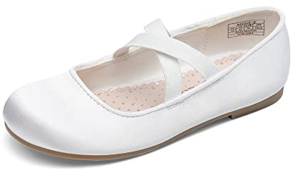 DREAM PAIRS Girl's Ballet Flat Kids Mary Jane Flower Dress Shoes for Wedding Party,Size 13 Little Kid,White,Angie-2