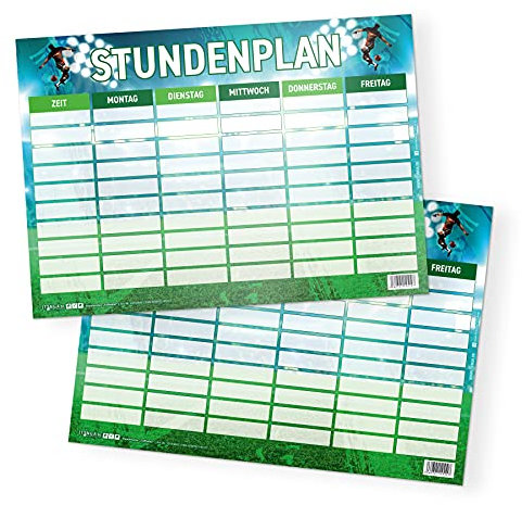 itenga Stundenplan DIN A4 Motiv Fußball doppelseitig eine Seite abwischbar 300g Karton passend für Schulanfang Jungen und Mädchen