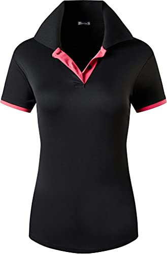 jeansian Damen Sport Polo Tee Shirt Poloshirts Tshirt T-Shirt Kurzarm Tennis Golf Bowling Sportwear SWT325 BlackRose S