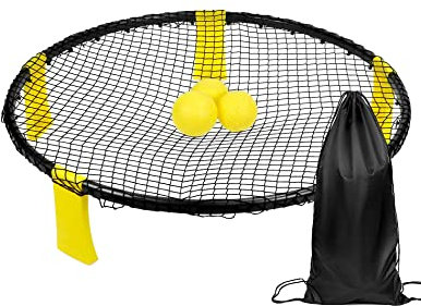 QWORK® Roundnet Spiel Ball Set Outdoor Spiele, inkl. Spielnetz, 3 Bälle, Kordelzugbeutel und Pumpe, für Freien, Garten, Park, Strand