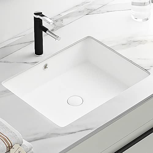 ARHAMS Lavello da Incasso Sottopiano in Ceramica Rettangolare in Porcellana, Lavabo in Ceramica, Lavabo Incasso, Lavabo Sottopiano, Lavabo da Bagno con Troppopieno e Rubinetto (Size : 54.5 * 35cm)