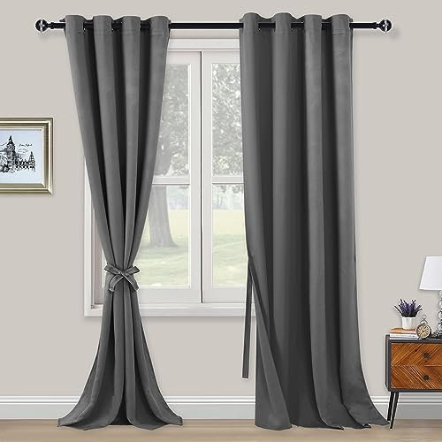 XWZO Blickdichte Vorhänge Verdunklungsvorhänge mit Ösen 2 Stücke Gardienen mit Raffhalter Lichtundurchlässige Vorhänge für Schlafzimmer,WonhzimmerBüro, 260x140 cm, Grau
