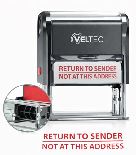 Return to Sender No Longer at This Address - Self Inking Rubber Stamp - Red Ink (Large)