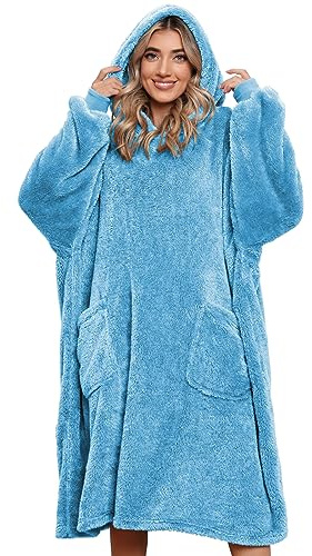 UMIPUBO Sweat à Capuche Femme Homme Hoodies Pilou Polaire Chaud Pull Hiver Super Doux Confortable Couverture TV Sweatshirt Pullover Peignoir Livré avec Deux Grandes Poches en Cachemire, Bleu
