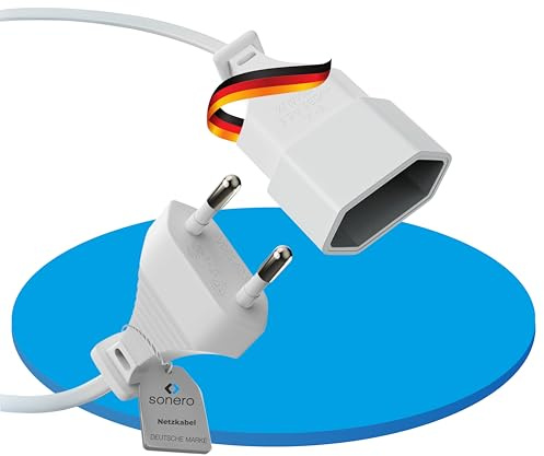 sonero strömkabel strömkabel förlängningskabel, 10,0 m, eurokontakt platt kontakt typ C strömkontakt till eurouttag, strömförlängning nätkabel för TV, spelkonsol, hushållsapparater, vit