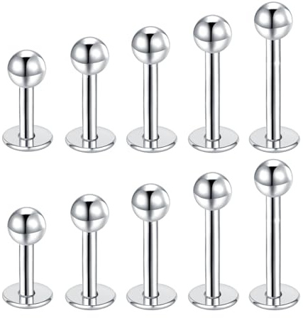 Besyvvin Lip Bars Labret Studs 16G Stainless Steel Plastic Flat Back Helix Tragus Cartilage Earring Stud 4-12mm Monroe Medusa Piercing Jewellery Silver