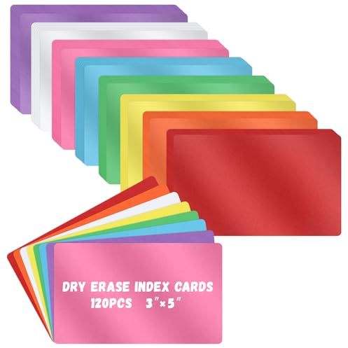 120 Pcs Dry Erase Index Cards Notecards Blank Reusable Flash Cards Sheets Game Cards Study Business Note Cards for School Office Housework Taking To Do List(Rainbow, 3 x 5 Inch)