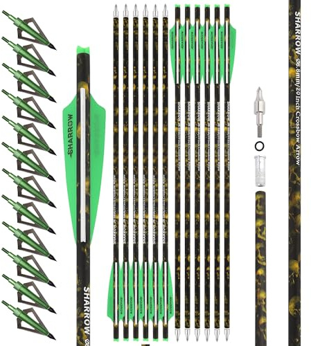 surwolf Boulon d'arbalète 16 17 18 20 22 Flèches d'arbalète en Carbone, pour tir à l'arc,flèche en Carbone pour arbalète flèches d'arbalète de Chasse 12 pcs (Vert Set, 22)