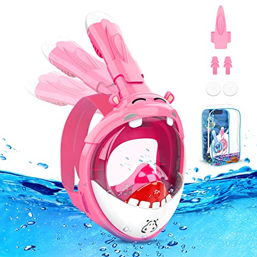 Dancial Maschera da snorkeling per bambini, 180° HD, anti-appannamento e anti-perdita, maschera integrale per bambini, maschera subacquea, maschera subacquea, set per 4-12 anni