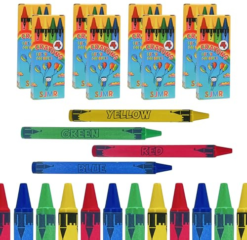 SJMR 50 Boxes of Wax Crayons for Kids- 4 Crayons Per Box, 200 Total - Assorted Colors, Ideal for School, Restaurants, Coloring Activities, and Party Favors