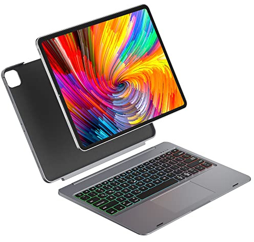doqo avtagbar tangentbordsväska för iPad Pro 12.9 (6., 5., 4., 3. generationen) med pekplatta, upplyst trådlöst fodral med tangentbord i 7 färger