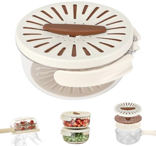 Farerkass Abtropfkorb mit Deckel, 2-in-1 Multifunktions Küchensieb, Abflusskorb Schüssel mit Griff, Abtropfsieb Gemüse Obst Waschschüssel zum Waschen von Lebensmitteln Salate, Gefriergeeignet