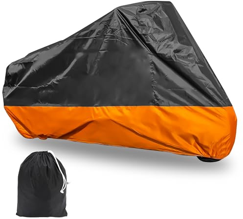 Motorcycle Cover XXXL Waterproof for Harley for Ultra Classic Davidson, Large for Street Glide for Electra for Touring FLHTCU for Road King for GL for Honda for Goldwing Outdoor Weather (Orange Black)