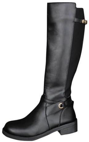 Womens Boots 2024 Clearance,Wide Calf Knee Length Riding Boots Chunky Block Heel Boots Side Zipper Leather Boots Round Toe Wellington Boots Waterproof Boots Slip-on Walking Boots Rain Shoes