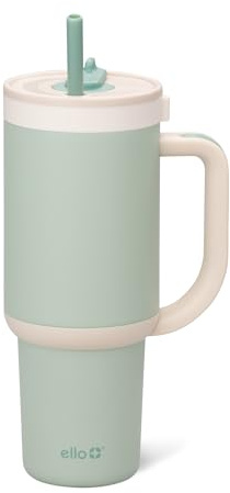Ello Oasis 30 oz Tumbler with Handle & Retracting Straw | Reusable Insulated Stainless Steel Cup 100% Leakproof, Gifts for Teens Women Men | Keeps cold for 24 Hours, Cup Holder Friendly, Pistachio