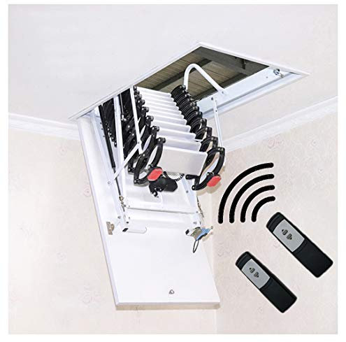 Escaliers électriques pour grenier avec télécommande et escabeau télescopique pliable, porte de plafond personnalisable (trou : 70 x 130 cm, hauteur : 3 m)