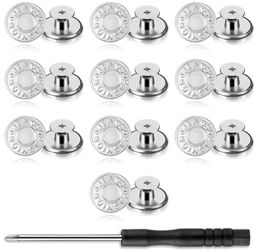 Yuanchu 20 Stück Hosen Ersatz Knöpfe zum Schrauben, Jeans Knöpfe 17 mm Verstellbare Jeansknöpfe Nähfreiknopf Bronze-Farben Schraubbare Ersatzknopf Messing Metallknöpfe Hosenknöpfe Mit Schraubendreher