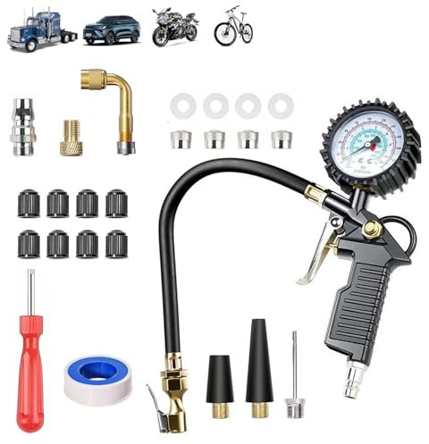 Reifendruckprüfer,Luftdruckprüfer,Reifenfüller Reifendruckprüfer,Reifenfüll-Messgerät,220PSI Multifunktional Reifenfüller,Reifendruckprüfer mit Flexiblem Schlauch,Digitaler Luftdruckprüfer
