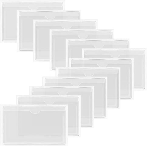 XINGSUI 12 Piezas Bolsillos Autoadhesivos de Tarjeta de Índice,para oficina | PVC, 23 x 10,5 cm, transparente, con adhesivo en el reverso, abertura superior, para guardar papeles, fichas, fotos, etc.