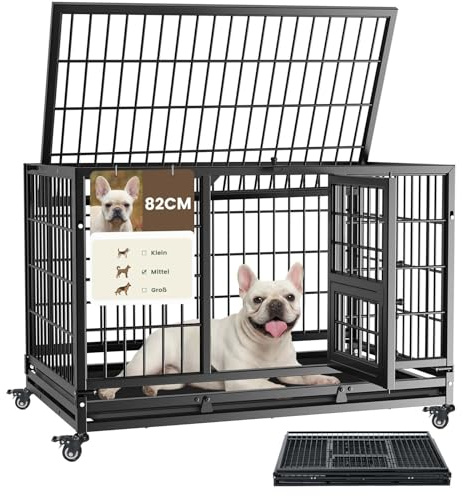 Gardner Pet Heavy Duty Dog Crate with Wheels 82.3x51.6x56cm,Folding Metal Dog Cage for Puppy,Small and Medium Dogs,Indestructible Dog Crate with Removable Tray,360° Rotatable Wheels,Stackable(Black)