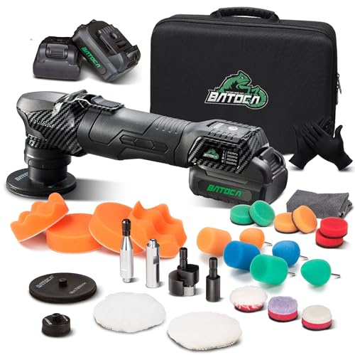 BATOCA S4 Professionnel Polisseuse Sans Fil Mini,Moteur Brushless,DA/RO Polir,25mm/75mm Polisseur Voiture Set pour Détails,2.5Ah 12V Batteries,2000-5500tr/min,Lustreuse Polissage Cirage pour Phares