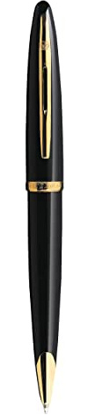 Waterman Carène Black Sea Ballpoint Pen | High-Gloss Black & 23k Gold Clip | Medium Point with Blue Ink Cartridge | Gift Box
