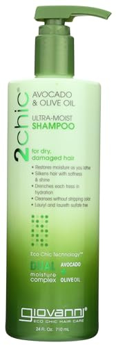 GIOVANNI 2chic Ultra-Moist Shampoo - Avocado & Olive Oil, Creamy Hydration Formula, Enriched with Aloe Vera, Shea Butter, Botanical Extracts, No Parabens, Color Safe - 24 oz
