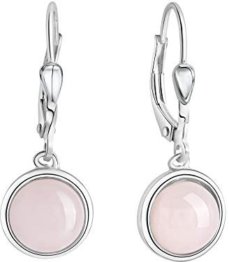 Zeeme Gemstones Damen Ohrringe 925/- Sterling Silber 2,7cm Rhodiniert Rosenquarz weiß 360230350