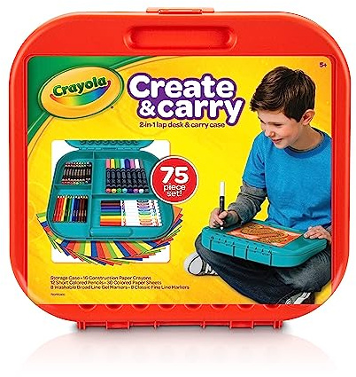 Crayola Create 'N Carry Travel Art Set for Kids (75pcs), 2-in-1 Lap Desk & Carrying Case, Essential Easter Basket Stuffers, Art Supplies Kit, Spring Crafting, Gift for Kids