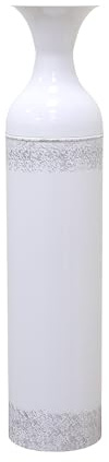 Hosley 24 Inch High White wash Metal Bottle Floor Vase. Ideal for Country Farmhouse Setting, Wedding Gift Special Occasion Home Office Dried Floral Arrangements