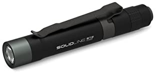 Solidline ST2, super helle LED Taschenlampe, Power LED, 120 Lumen, 55 Meter Leuchtweite, 20 Stunden Leuchtdauer, mit Batteriesatz und Taschenclip, 1 Stk.