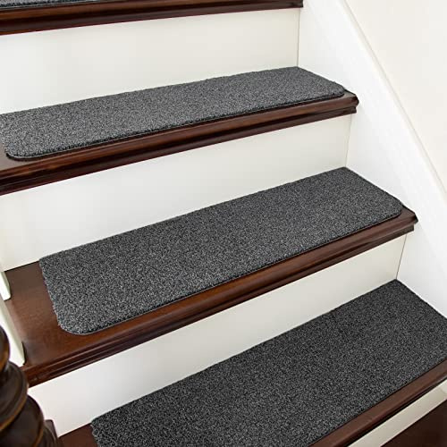 COSY HOMEER Stair Treads Non-Slip 15pcs Carpet Mat 28inX9in Indoor Stair Runners for Wooden Steps, Stair Rugs for Kids and Dogs, 100% Polyester TPE Backing Black,Protect Floor