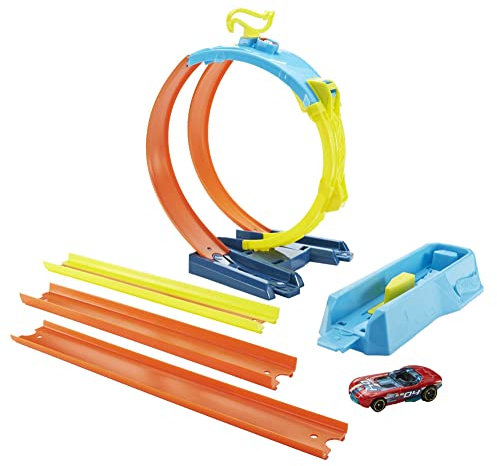 Hot Wheels Track Builder Unlimited Split Loop Pack, Loop with 2 Exit Options, Connects to Other Sets, Includes 1 Hot Wheels Car, Gift for Kids 6+, HDX77