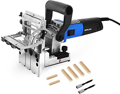 AONLLEN DJ710 Doppel-Spindel Dübelverbindungsfräse, Holz-Dübelverbinder, mit zwei Fräsköpfen (8 mm und 6 mm), 80 Holz-Dübelstifte, Flachdübelfräse